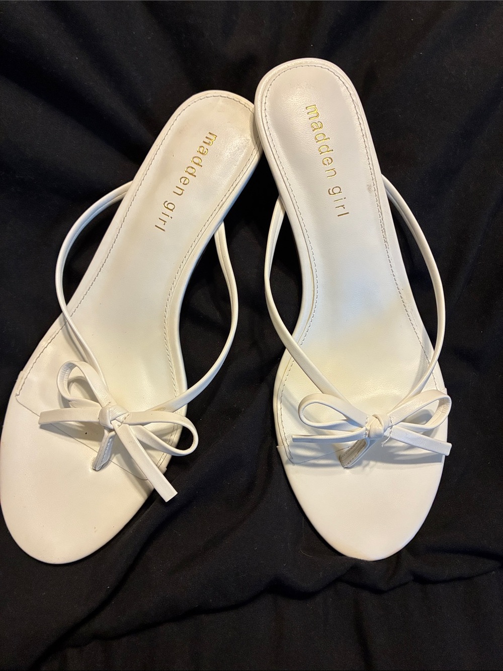 Madden Girl White Bow Strap Slide Heels